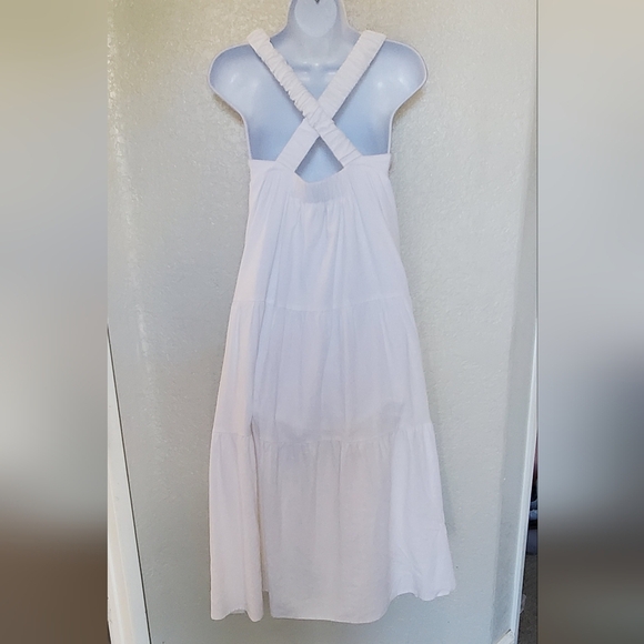 Hunter & Brown White Linen Blend Sleeveless Tiered Midi Summer  Dress Size Small - Picture 5 of 8